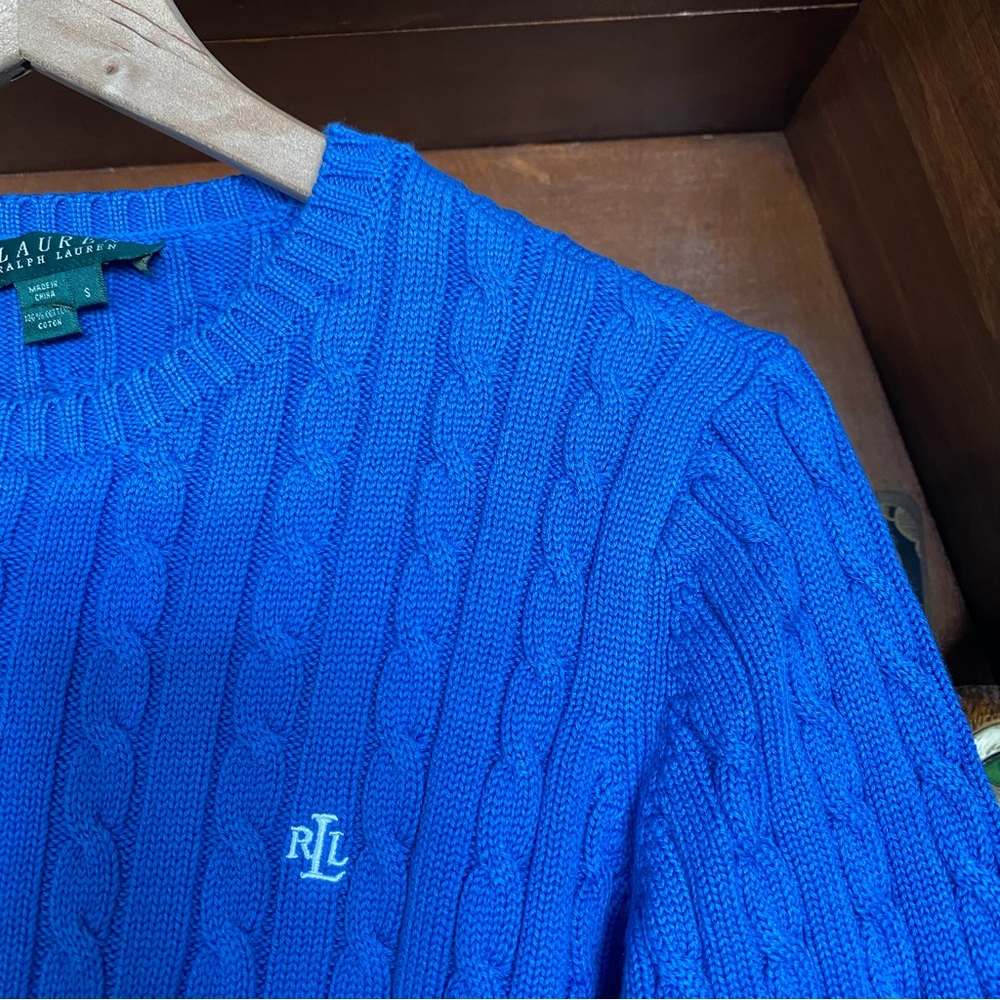 Lauren Ralph Lauren Blue Crew Neck Cable Knit Sweater